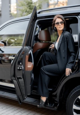 business woman in suv